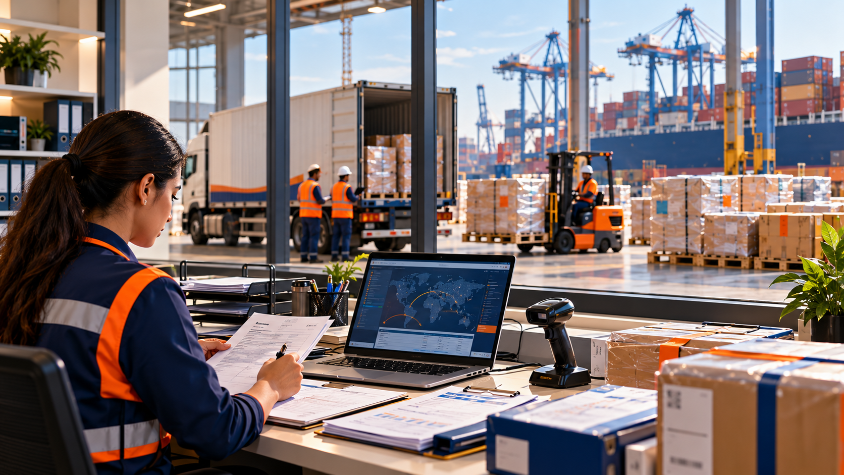 Containers at an export terminal