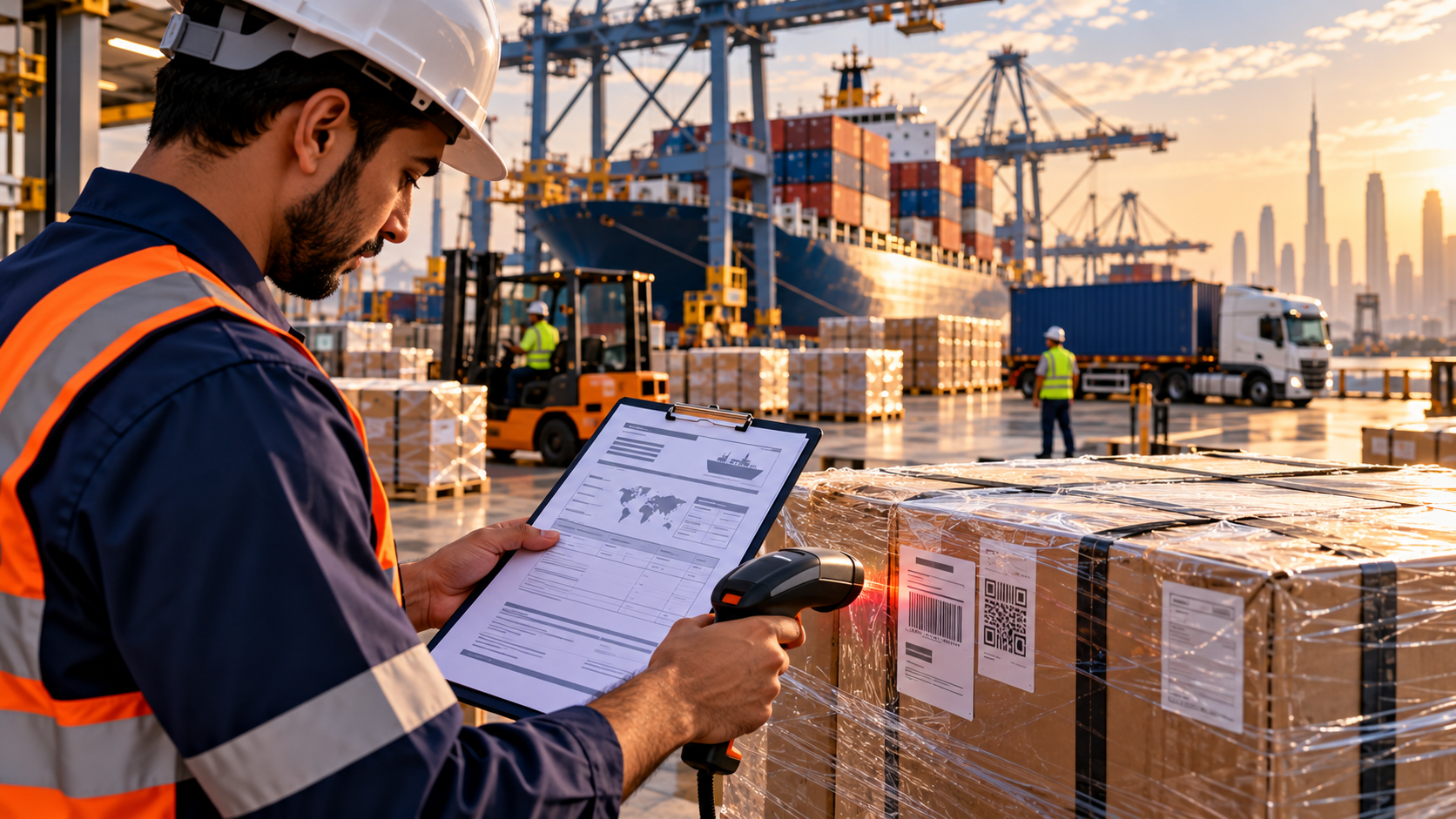 Containers stacked at a port terminal